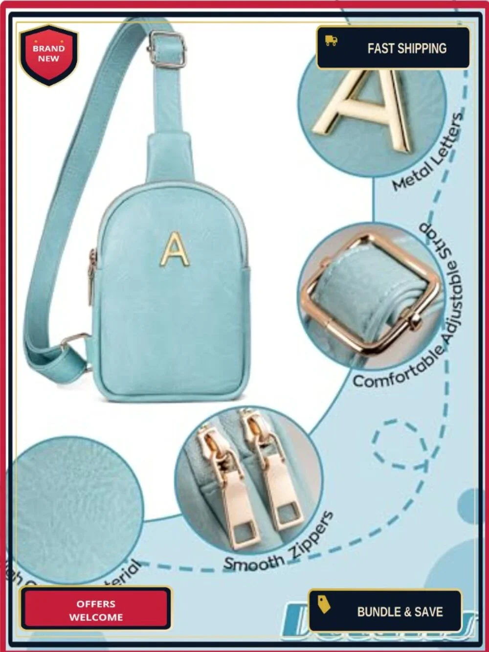 Girls Crossbody Bag Faux Leather Personalized Sling Purse Gift